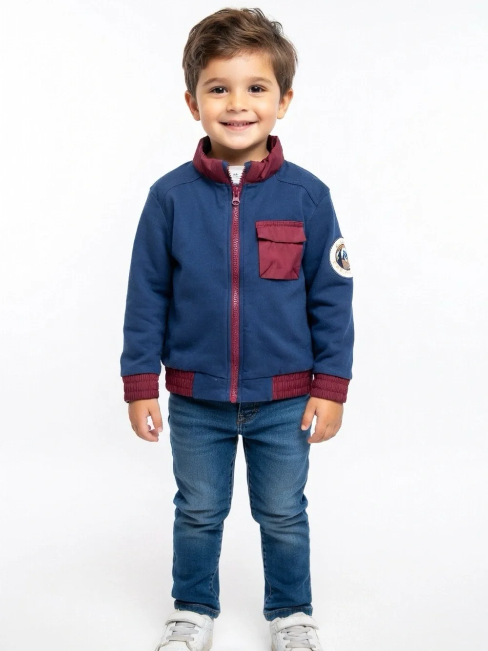 Kids Navy and Burgundy Zip-Up Hooded Sweatshirt